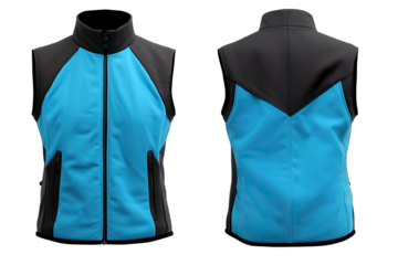 Front And Back Views Luxury And windproof Light Blue And Ebony Vest With Fleece On Transparent Background