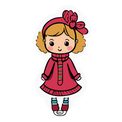 Vector de una niña con pelo rubio en invierno con bufanda 