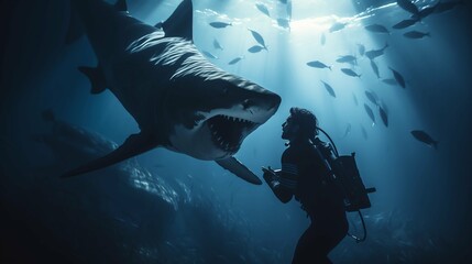diver and shark