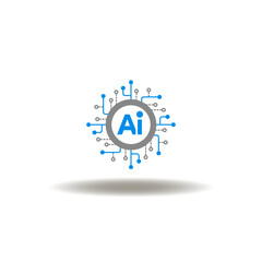 Vector illustration of circuit microchip with AI acronym. Icon of Artificial Intelligence ( AI ). Symbol of computing smart technology.