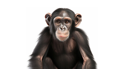Young Chimpanzee, Simia troglodyte sitting in front of white background. generative ai