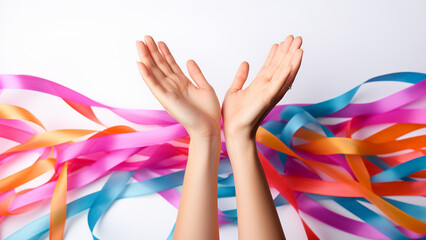 colorful ribbons, cancer awareness, World cancer day background.