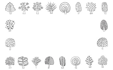 tree. doodle. black lines. vector. ecology. leaves. on a white background. postcard. pattern