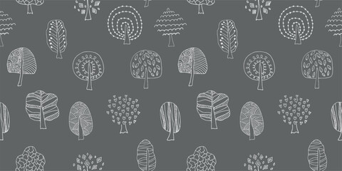 tree. doodle. black lines. vector. ecology. leaves. on a white background. the pattern. seamless pattern