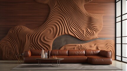A 3D illusion in rich brown epoxy tones transforms the plain wall into a captivating visual experience, with its glossy texture unveiled in exquisite detail by the HD lens.