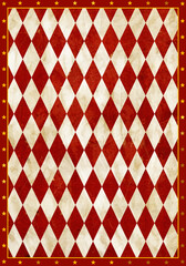 Vintage Circus Poster Background with a grunge paper texture on red and white arlequin diamonds...