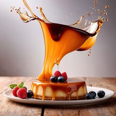 Creme caramel flan pudding dessert with sauce - obrazy, fototapety, plakaty