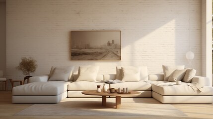 Soft beige undertones create an elegant 3D effect on the plain wall, capturing the interplay of light and texture through the lens of an HD camera.