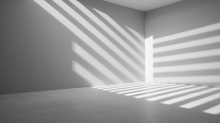 Soft gray shadows create a mesmerizing 3D illusion on the plain wall, enhancing its minimalist beauty under the lens of an HD camera.