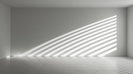 Soft gray shadows create a mesmerizing 3D illusion on the plain wall, enhancing its minimalist beauty under the lens of an HD camera.