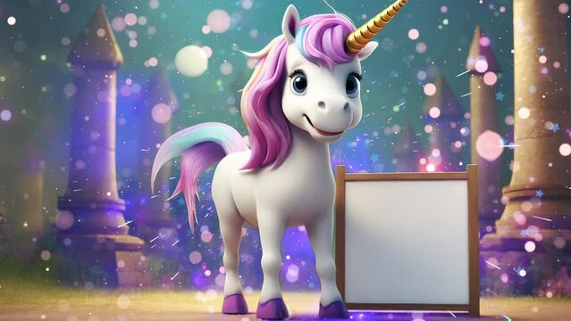 Cute Animated Unicorn Near Black Sign - Ai