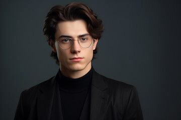 Obraz premium portrait of a confident young man with glasses is isolated on a grey background
