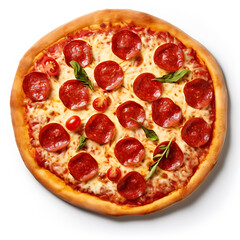 pepperoni pizza top view isolated on white background