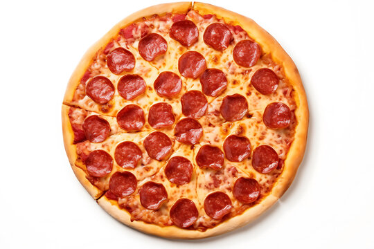 pepperoni pizza top view isolated on white background