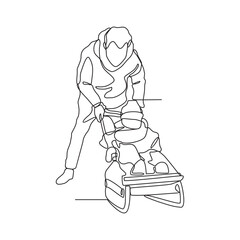 One continuous line drawing of parents playing on a slide with their children enjoying winter holidays vector illustration. Winter activity design illustration simple linear style vector concept.