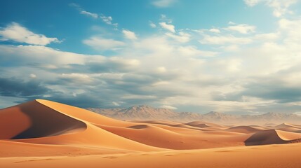 Fototapeta na wymiar Beautiful landscape of desert dunes mountains with bright clouds sky