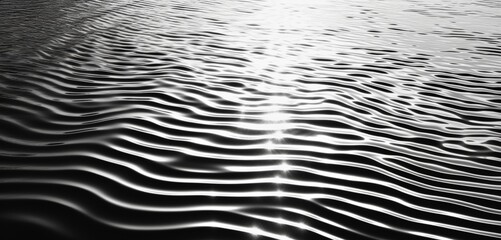 Dive into the hypnotic allure of a top view showcasing abstract black and white patterns in sunlit water ripples, offering a serene and minimalist composition on a sunny summer afternoon.
