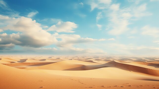 Beautiful landscape of desert dunes mountains with bright clouds sky © Intelligence Studio