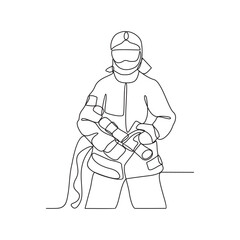 One continuous line drawing of The fire fighter brigade is on duty to put out the blazing fire vector illustration. Fire Fighting design illustration simple linear style vector concept.