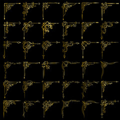 Fototapeta premium Gold vector illustration of decorative corner frame set. Hand Draw of Corner frame Different Shape golden corner frames and vintage frame decoration, Gold floral ornaments. 