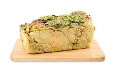 Freshly baked pesto bread isolated on white