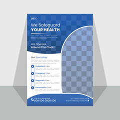 Health care medical clinic flyer design vector template with unique layout and creative design concept.