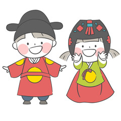 한복을 입은 아이들 캐릭터 일러스트