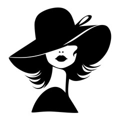 	
Portret pięknej kobiety w eleganckim kapeluszu z szerokim rondem. Młoda dziewczyna narysowana w minimalistycznym stylu. Ilustracja wektorowa High Fashion.