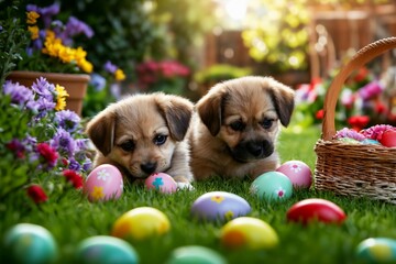Dog at Easter. Background with selective focus and copy space - Powered by Adobe