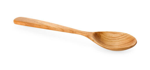 One empty wooden spoon isolated on white