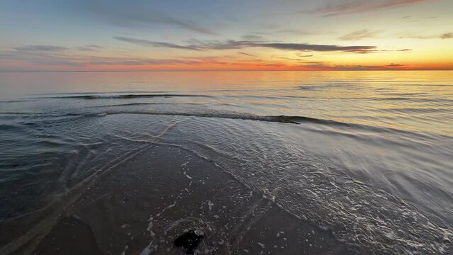 Calm Ocean Waves at Sunset on the Atlantic Ocean at Chatham, Cape Cod