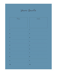 Year Goals planner (Forest). Minimalist planner template set. Vector illustration.