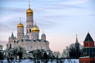 Moscow Kremlin architecture, popular landmark.	