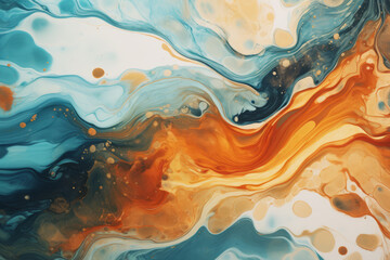 Abstract Fluid Art in Blue and Orange Tones