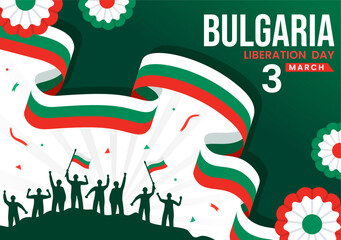 Happy Bulgaria Liberation Day Vector Illustration on March 3 with Bulgarian Flag and Ribbon in National Holiday Flat Cartoon Background Design