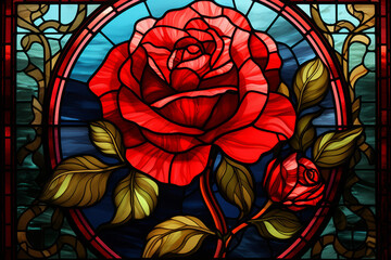 Stained glass window illustration of a rose