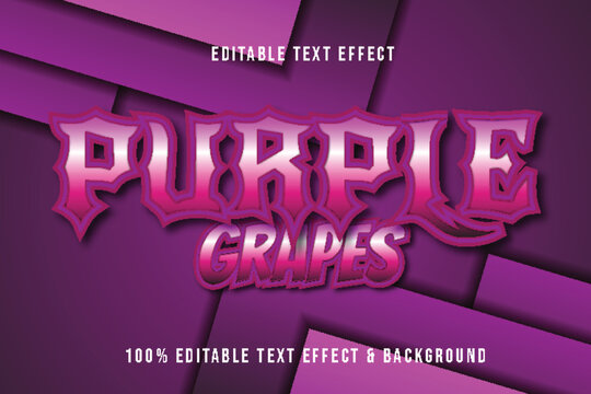 Purple Grapes Editable Text Effect 3D Emboss Cartoon Style
