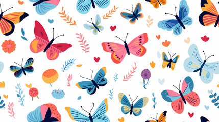 Butterfly and Caterpillar Pattern in Vibrant Colors - obrazy, fototapety, plakaty