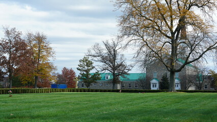 The beautiful house view with the warm sunlight on it in autumn