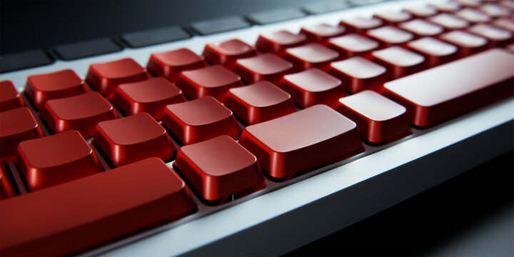 red computer keyboard close-up. red keyboard layout without inscriptions and symbols, background. You can enter your own characters on the blank keys.