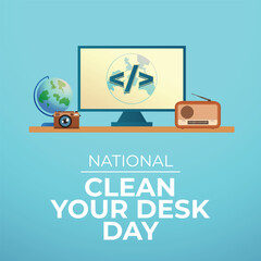 Flyers honoring National Clean Your Desk Day or promoting associated events might include National Clean Your Desk Day vector graphics. design of flyers, celebratory materials.