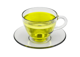 Glass cup of green tea isolated on transparent png 3d rendering image