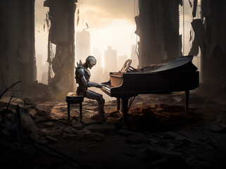 GENERATIVE AI Robot Eternally Standing, Captivating Curiosity Amidst Metropolis Memories