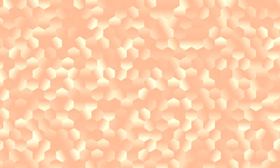 Peach Color Gradient Hexagonal Pattern Background. Sparkling Hexagon Shape Pattern Texture. Glowing 3D Surface. 2024 Color Trend.  - 692269348