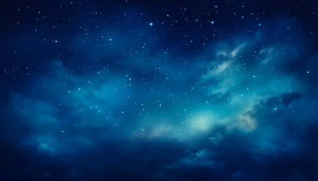 Night starry sky, blue space background with bright stars.