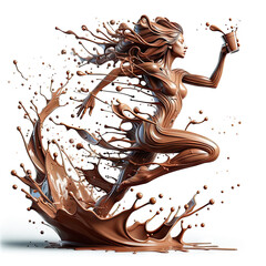 The concept of a liquid chocolate splash sculpture with splashes, representing an extreme activity...