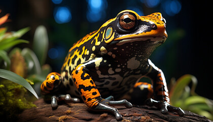 Fototapeta premium A cute, small, yellow toad sitting in a tropical forest generated by AI