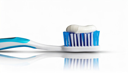 Toothbrush with toothpaste on white background