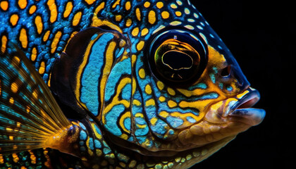 Striped lizard cute portrait showcases vibrant colors in nature beauty generative AI