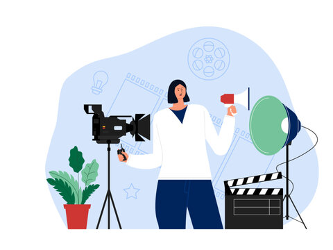 Director is directing the film. Film industry illustration.